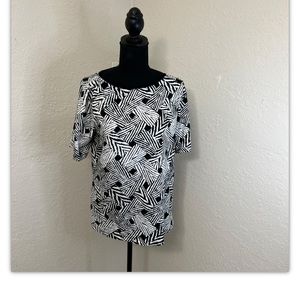 Jones New York Signature Women's Size Large Shirt Black White Short Sleeve